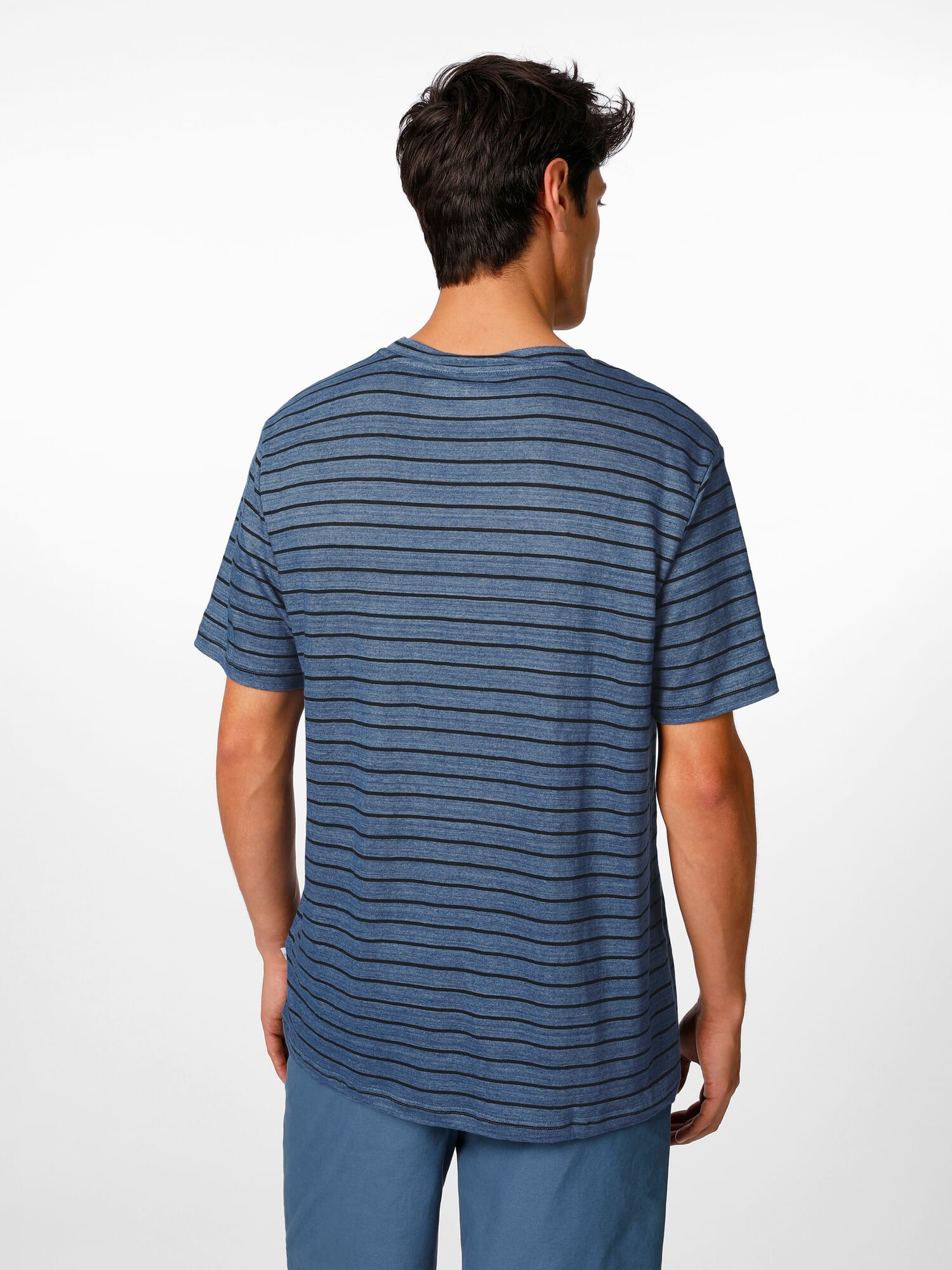 Men's striped blue linen shirt