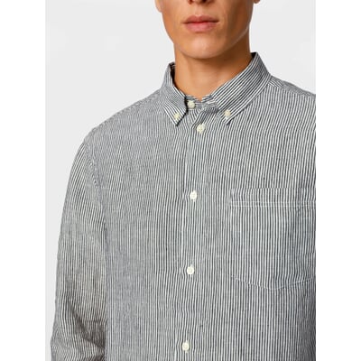 Men's shirt with vertical stripes, Blue-White Manufactum