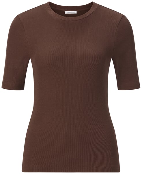 T-shirt à côtes pour femme Marron