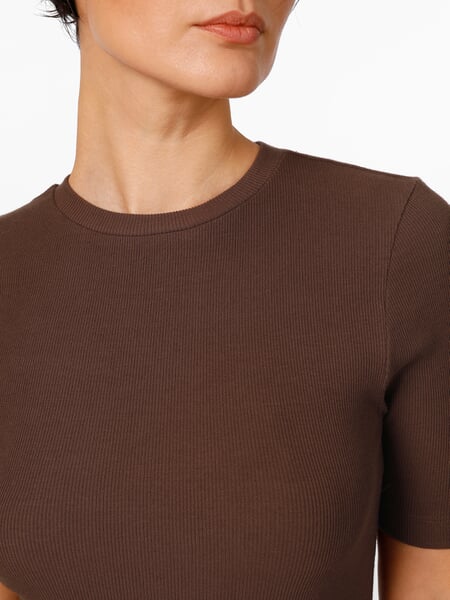 Damen-T-Shirt gerippt Braun, Detailsicht