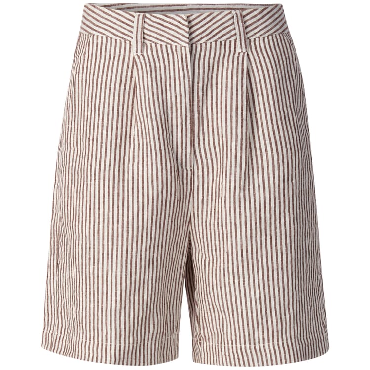 Ladies linen shorts striped, Brown-White