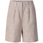 Pantaloncini da donna in lino a righe Marrone-bianco
