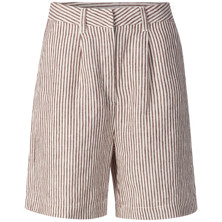 Stribede hørshorts til kvinder, Brun-hvid