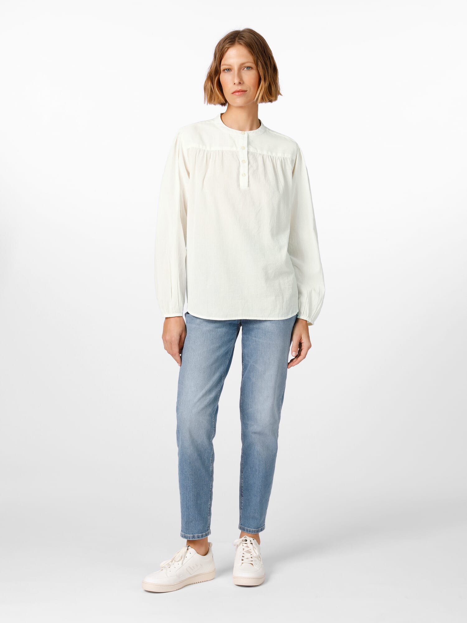 Silk Satin Band-Collar Blouse in Long Sleeve | Vince