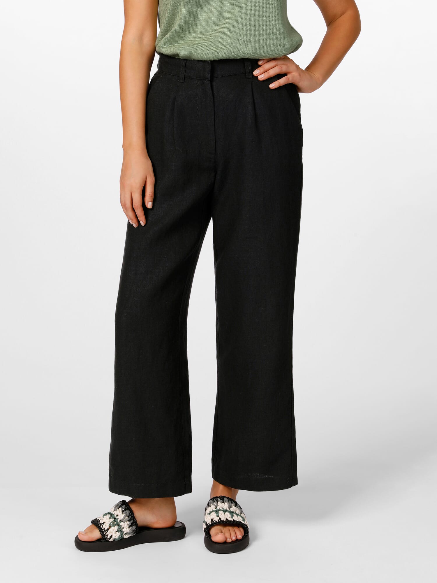 Pantalon en lin noir pour femme hotsell