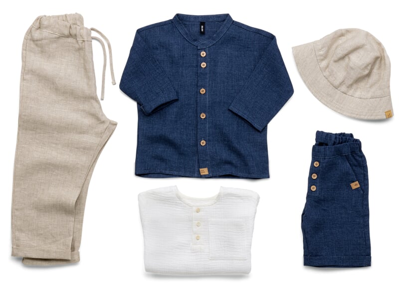Kinder-Shorts Leinen Denimblau