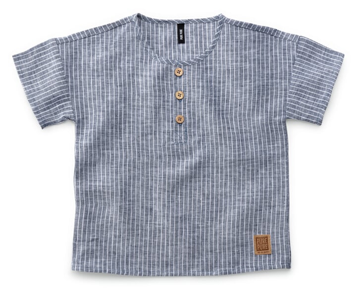 Kinder-T-Shirt Leinen gestreift Blaumelange