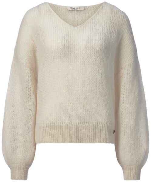Pull femme à col en V Blanc naturel