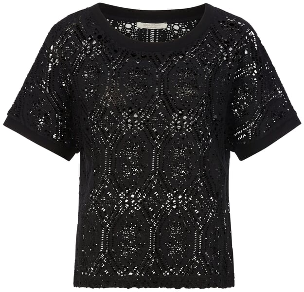 Dames-T-shirt met gaasmotief Zwart