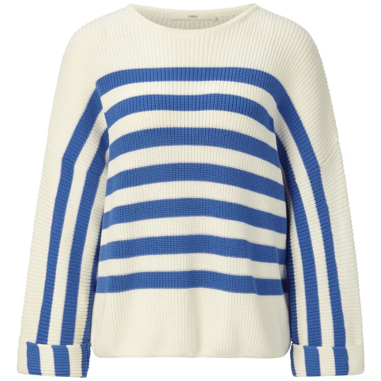 Ladies striped sweater, White-Blue