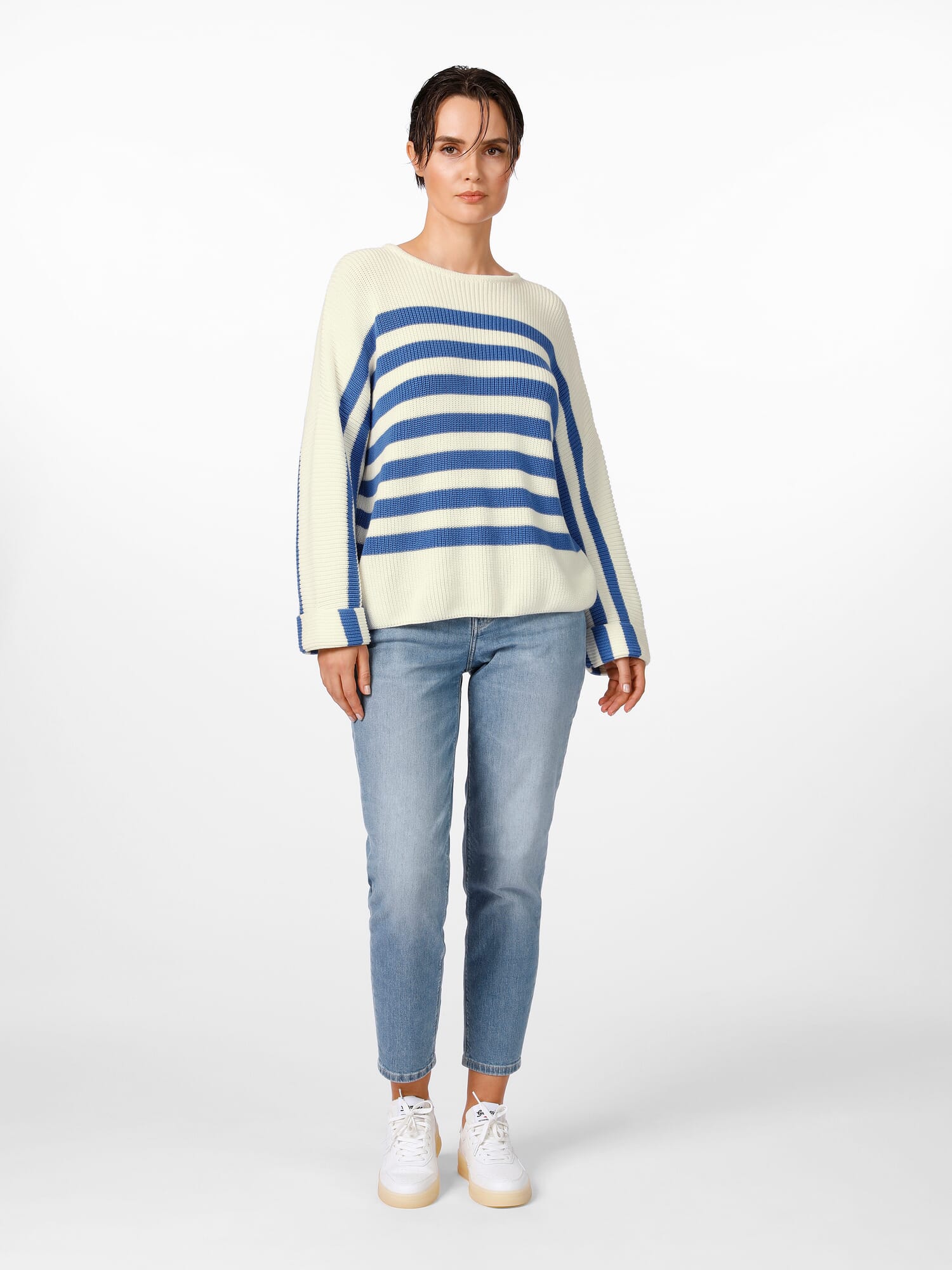 Ladies striped sweater White Blue Manufactum