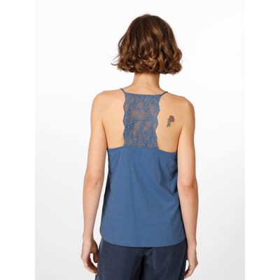 Lace-trimmed Tank Top - Blue - Ladies