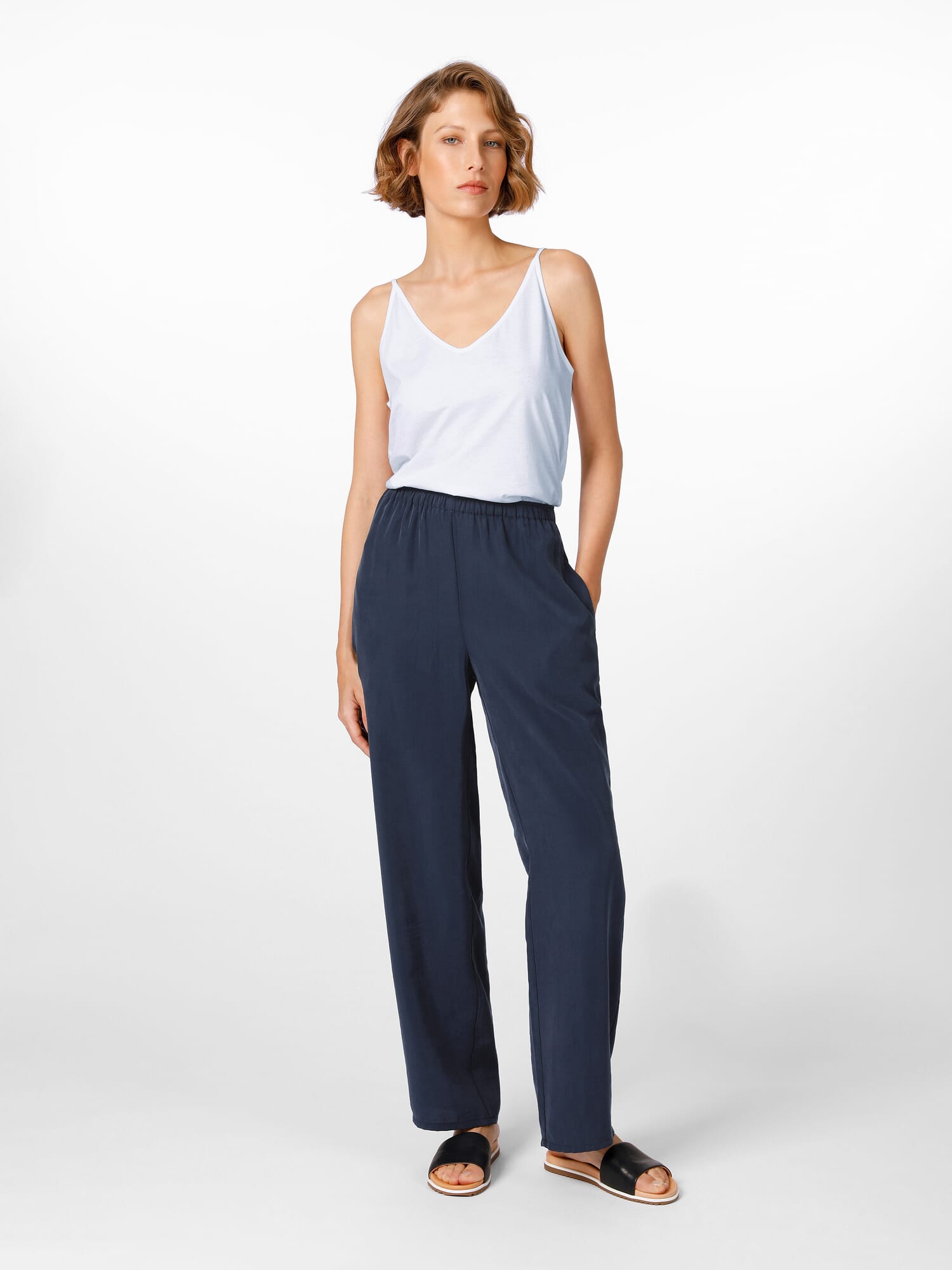 Pantalon femme modal polyester Bleu fonce Manufactum