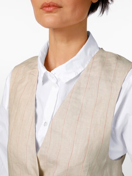 Gilet en lin à rayures pour femme Corail naturel, vue détaillée
