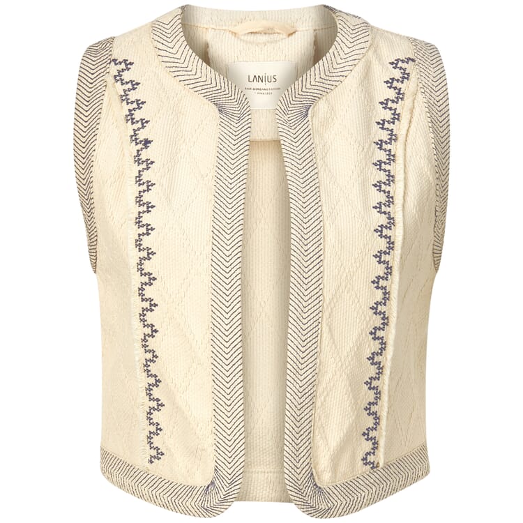 Women's vest with embroidery, Natural white-black