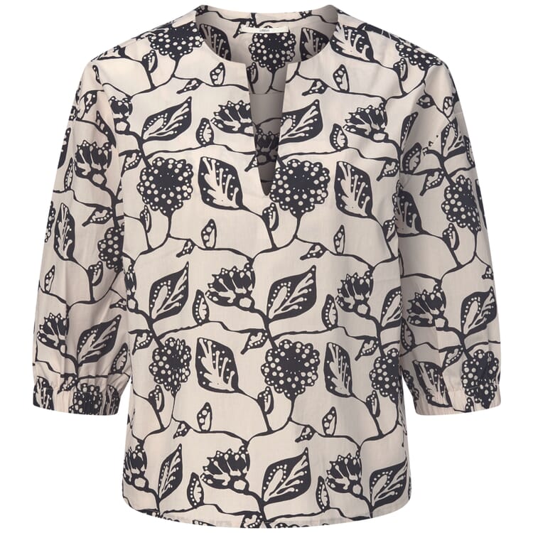 Dame-bluse med blomsterprint, Creme-sort