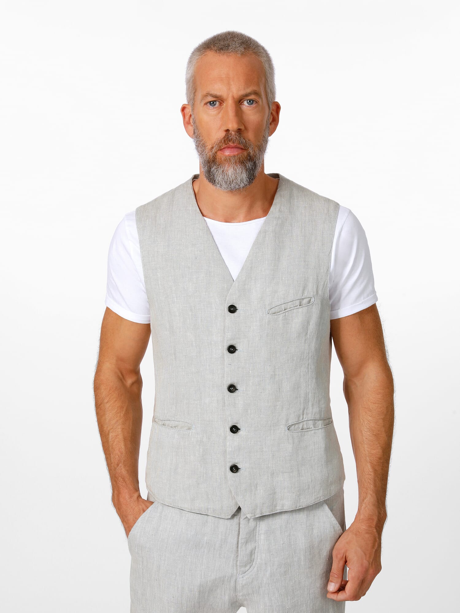 Men's linen vest, Light gray