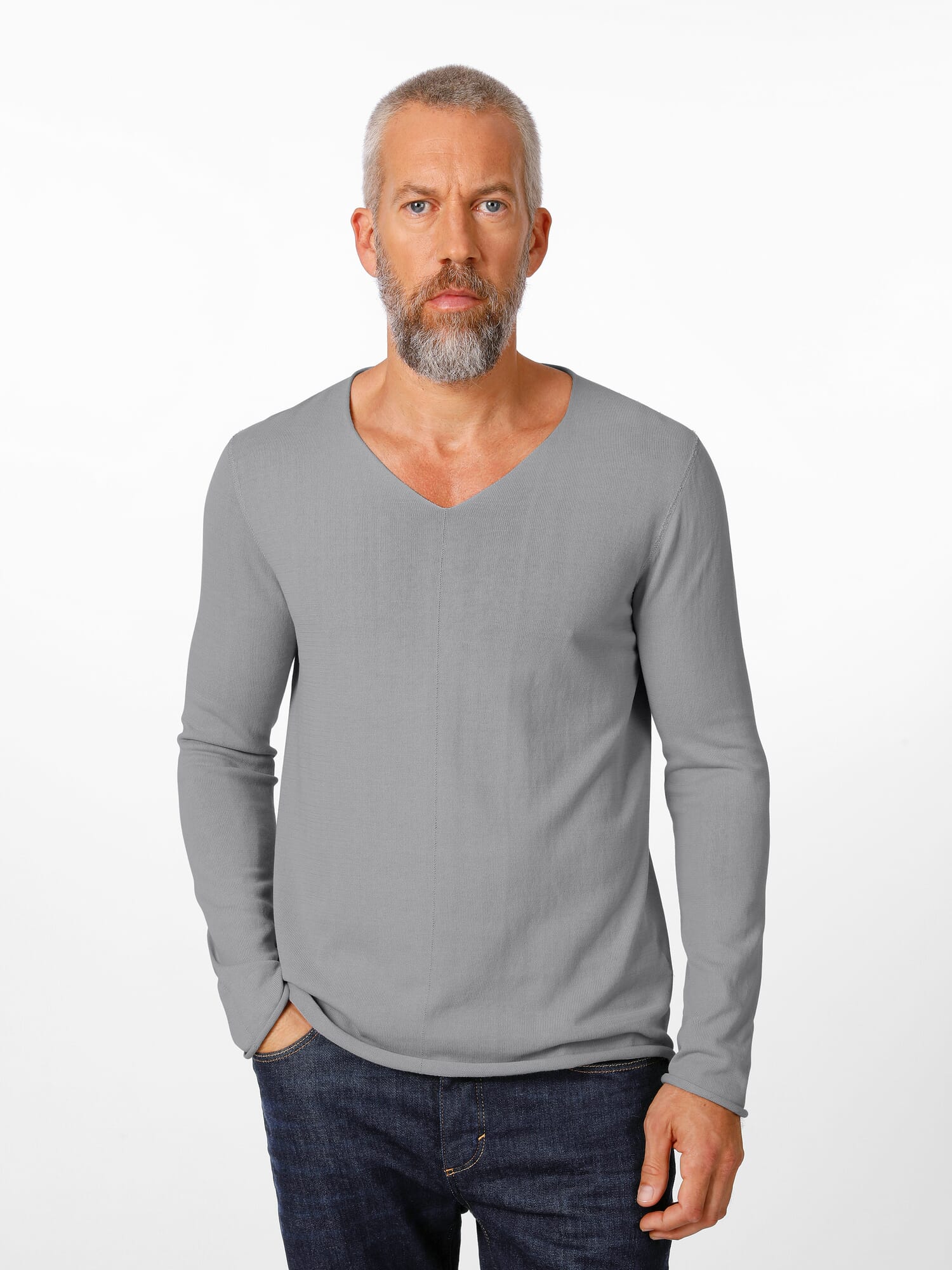 Mens Knit Sweater V Neck Stone Manufactum