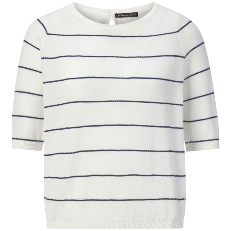 T-shirt til damer med knap i nakken, Hvid-blå