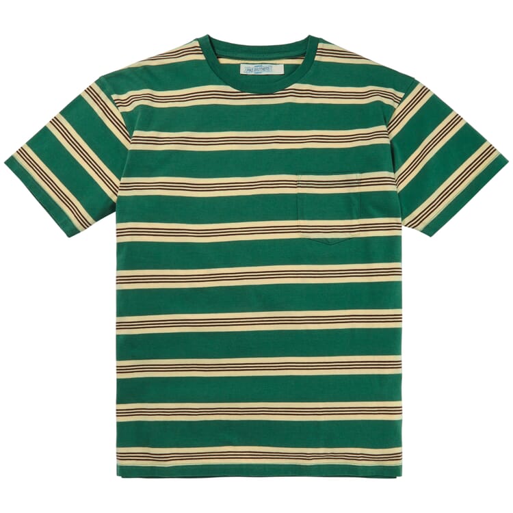 T-shirt til mænd med striber fra 1971, Grøn-Ecru