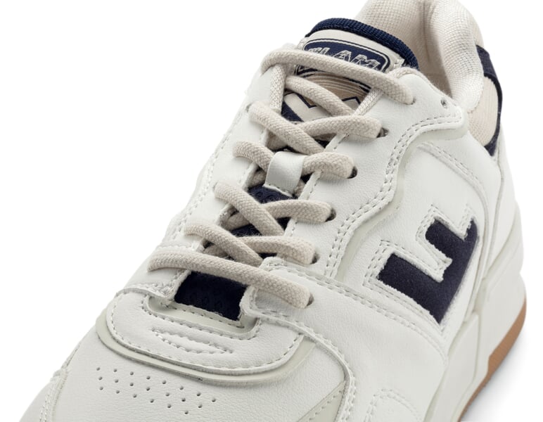 Herensneaker Leonardo Wit-Blauw, close-up