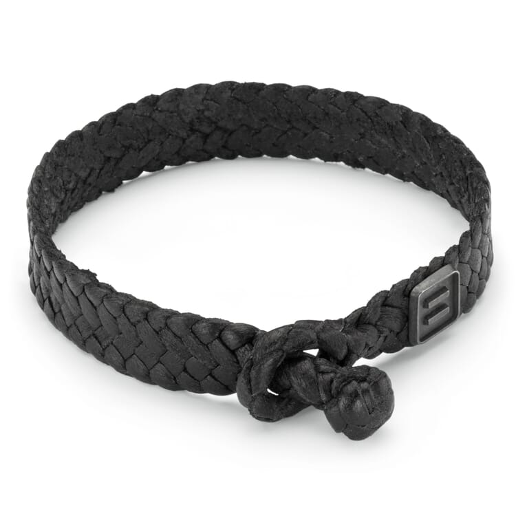 Men leather bracelet braided, Black