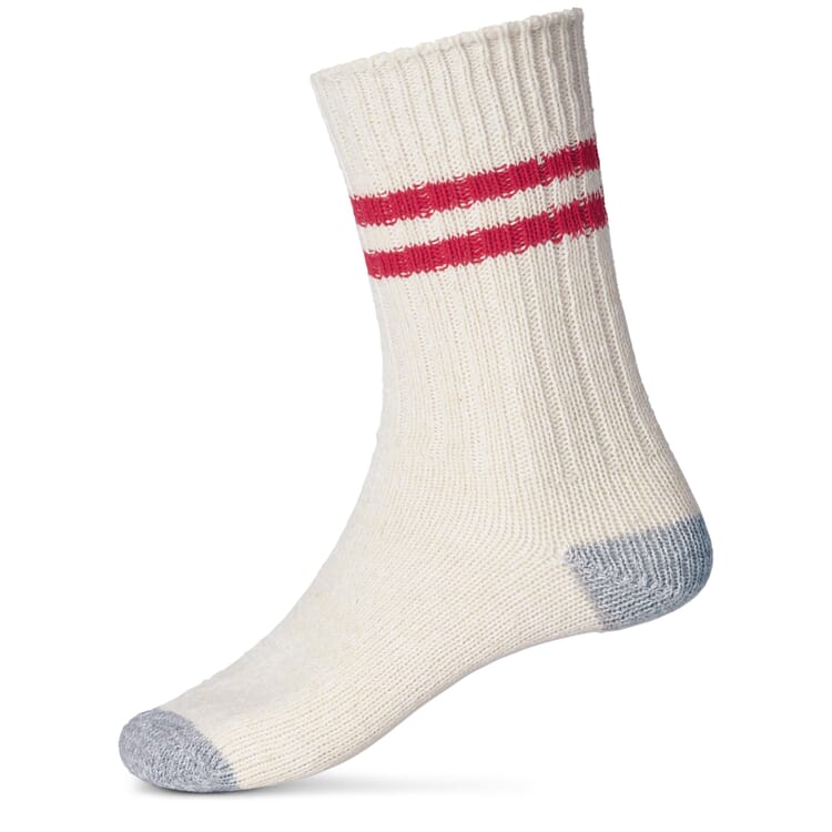 Unisex-Socke mit Ringeln, Naturweiß-Rot