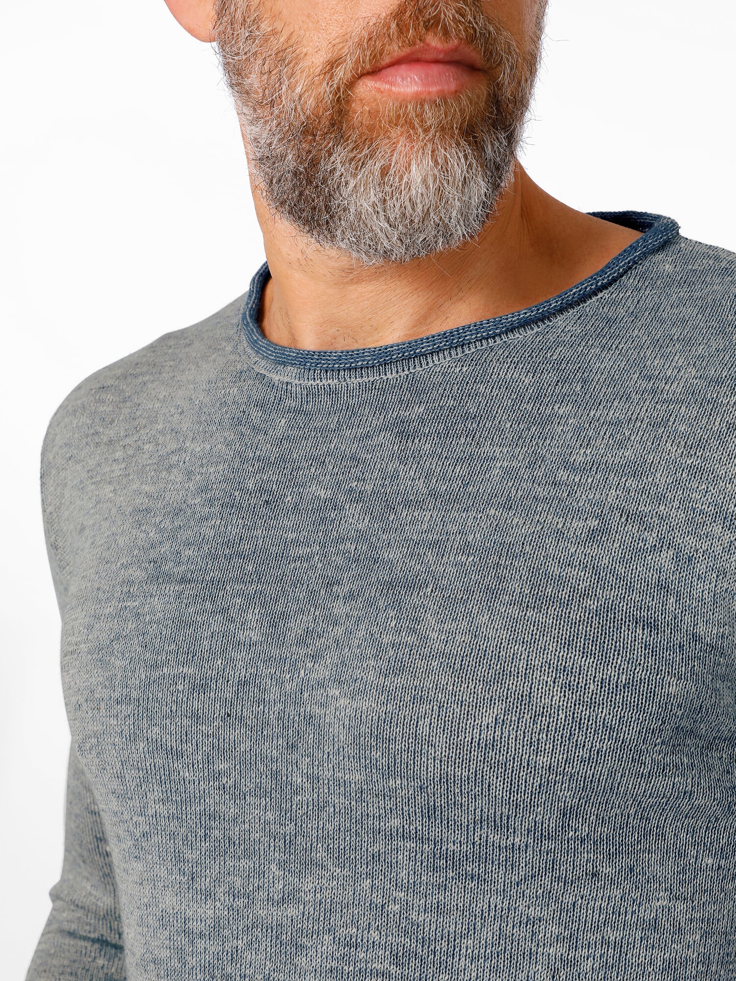 Herren-Rundhalspullover, Grau-Blau | Manufactum