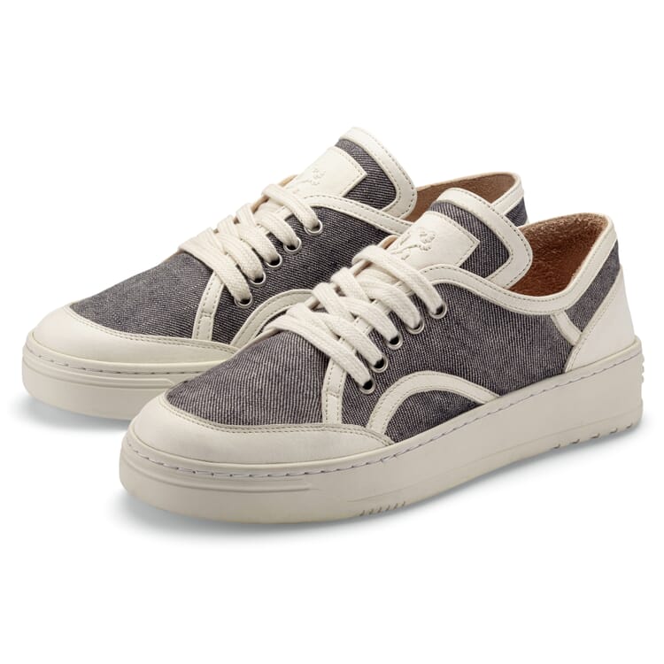 Dame-sneaker i stof-læder, Denim blå