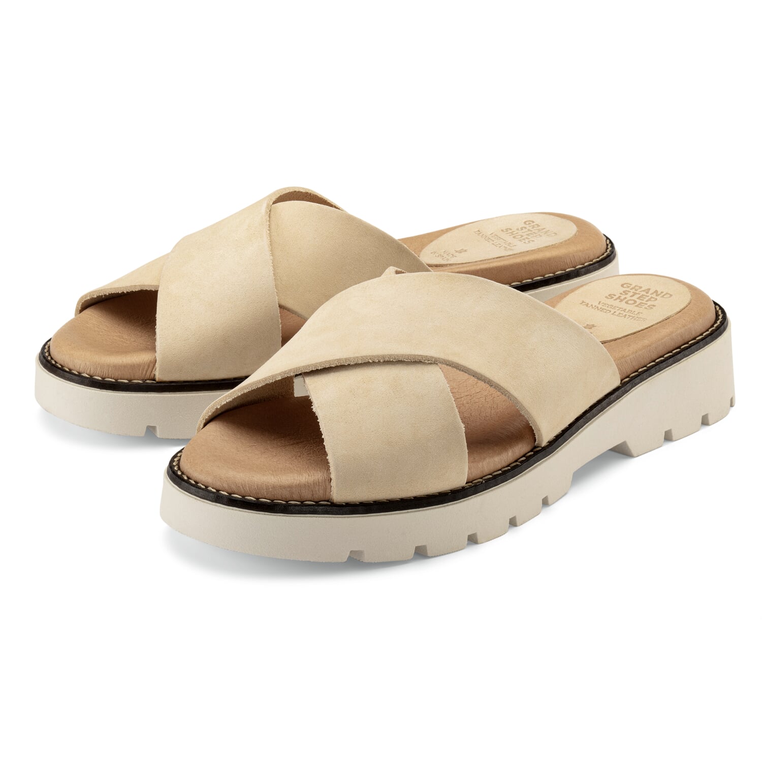 Ladies leather mules, Beige Manufactum
