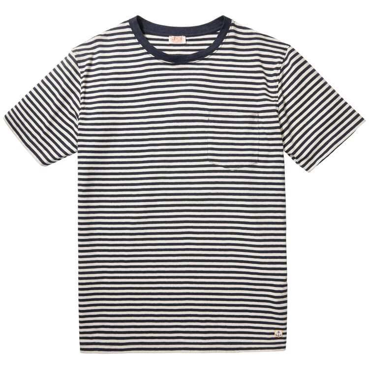 Stribet T-shirt til mænd, Navy hvid
