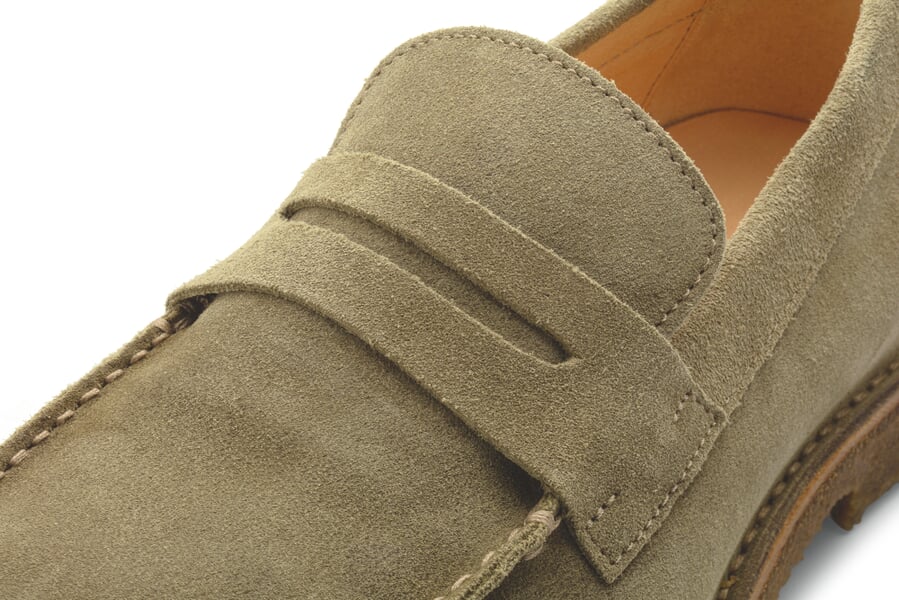 Herren-Loafer Rauleder Graugrün, Detailsicht