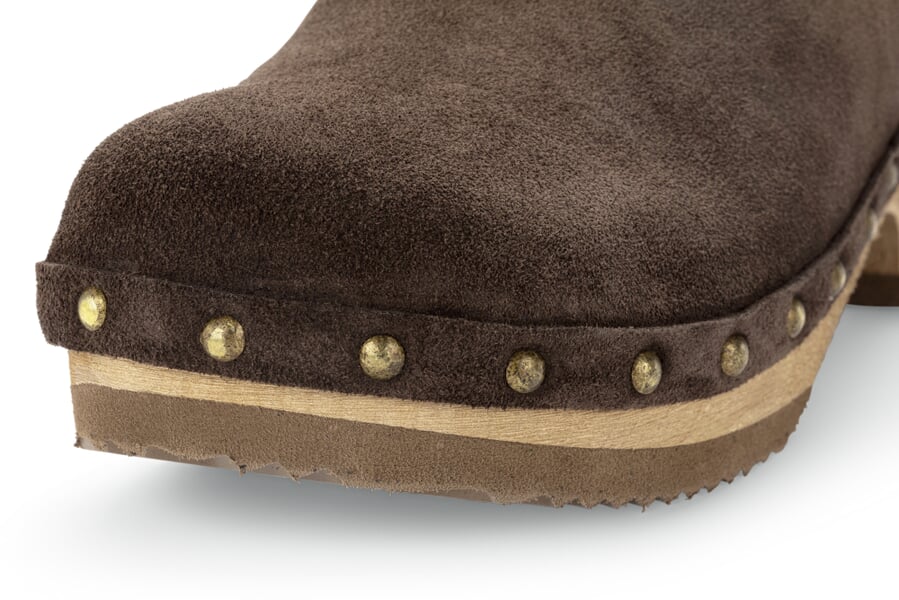 Damen-Holzclog Rauleder Dunkelbraun, Detailsicht