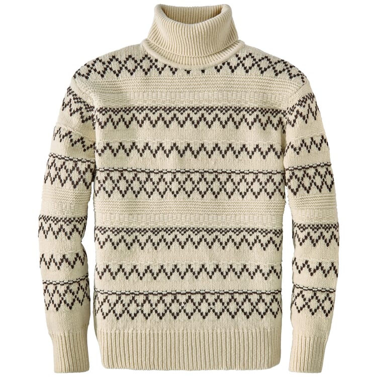 Men's turtleneck sweater patterned, Natural