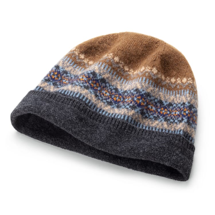 Women's knitted beanie, patterned, brown