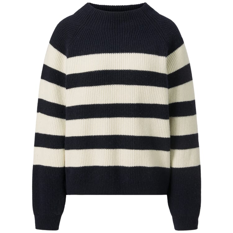 Ladies striped sweater, Dark blue-cream