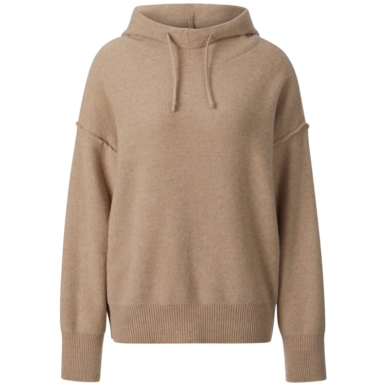 Strikket hættetrøje til damer, Beige melange