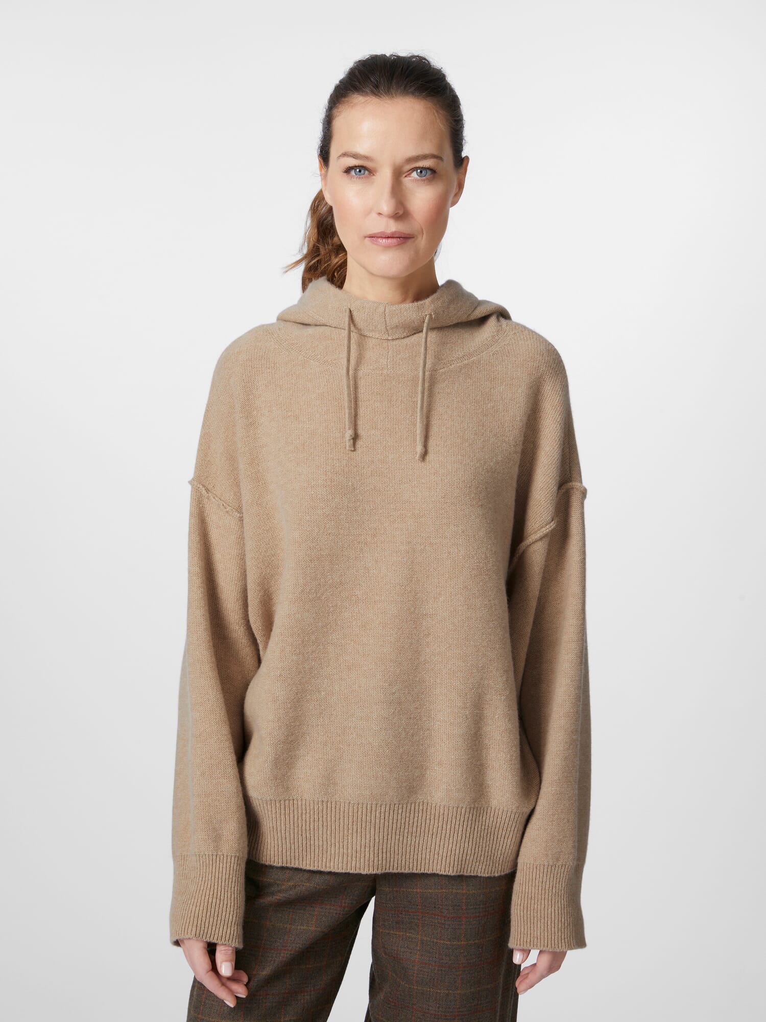 Dames gebreide hoodie Beige gemeleerd Manufactum