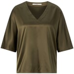 Damesblouse met V-hals van zijde satijn Olive