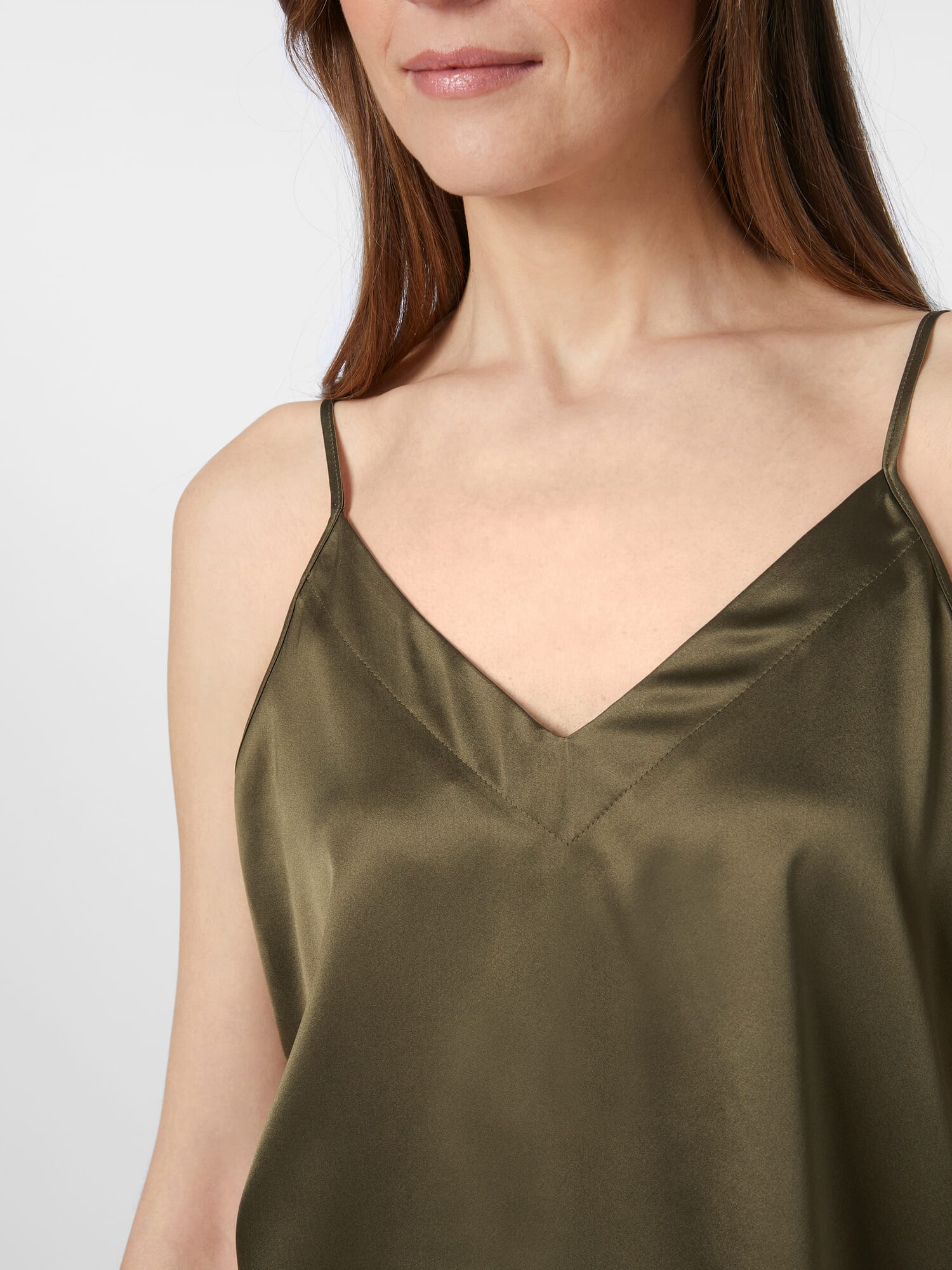 Ladies top silk satin Olive Manufactum