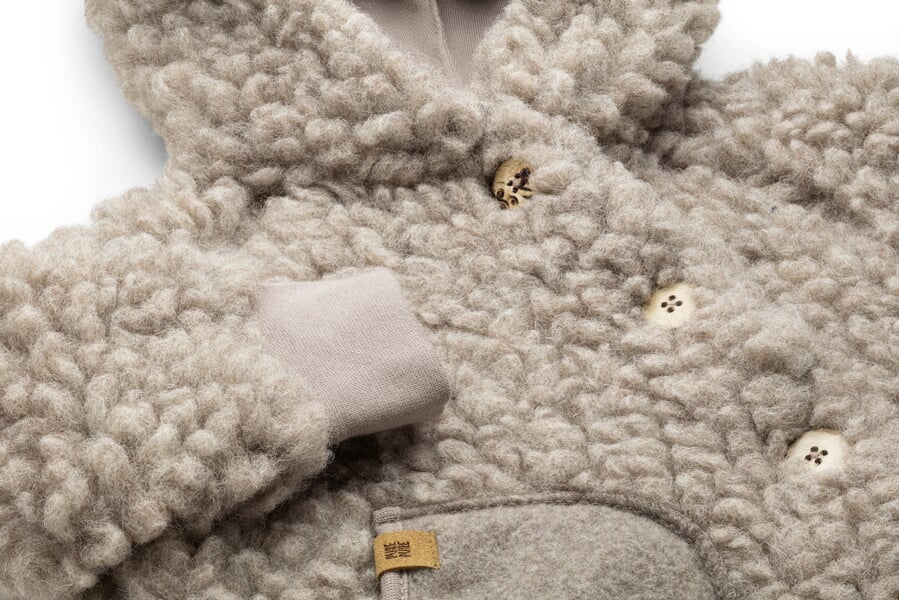 Kinder-Jacke Wollplüsch hellgrau, Detailsicht