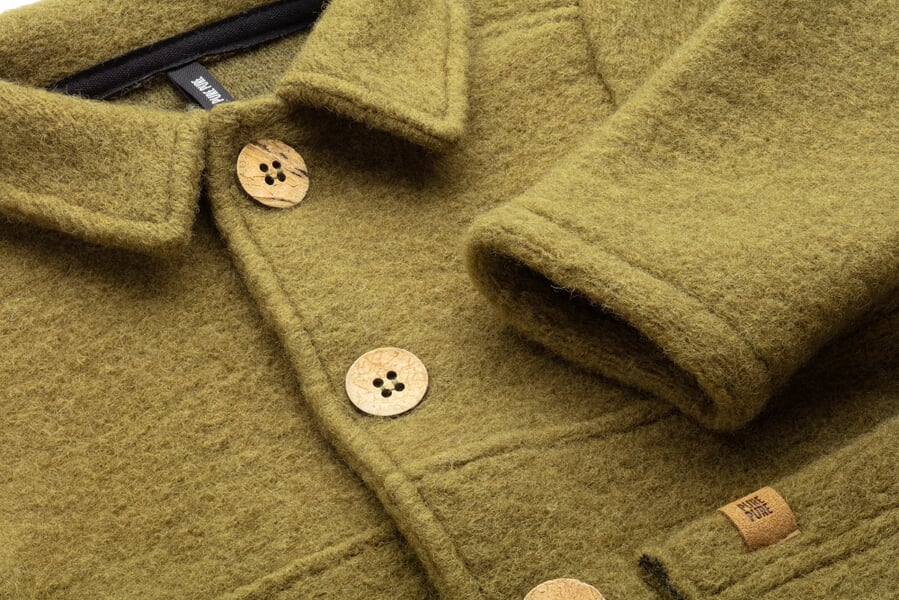 Veste-chemise pour enfant en laine foulée Jaune-vert, vue détaillée