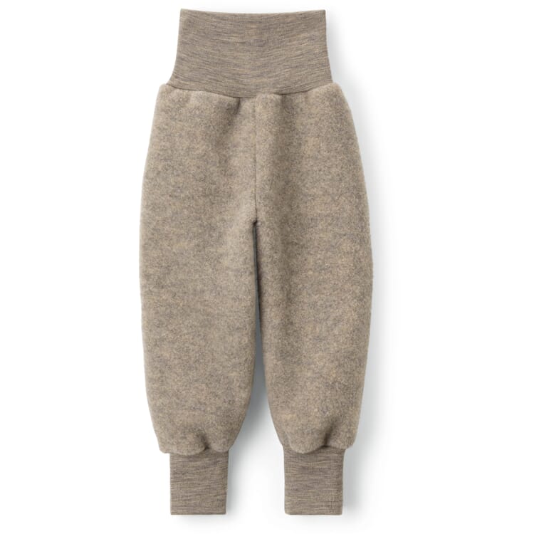 Children's slip-on pants virgin wool fleece, Brown melange