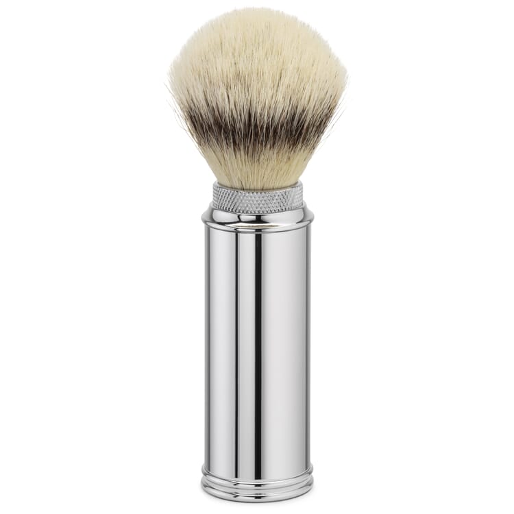Pinceau de rasage de voyage en laiton nickelé, Garniture synthétique