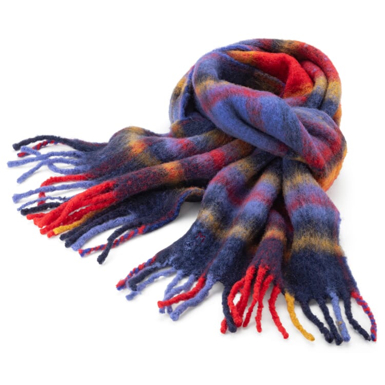 Ladies' scarf with fringes, blue-red