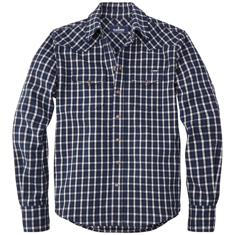 Chemise en flanelle à carreaux pour hommes, Bleu-blanc