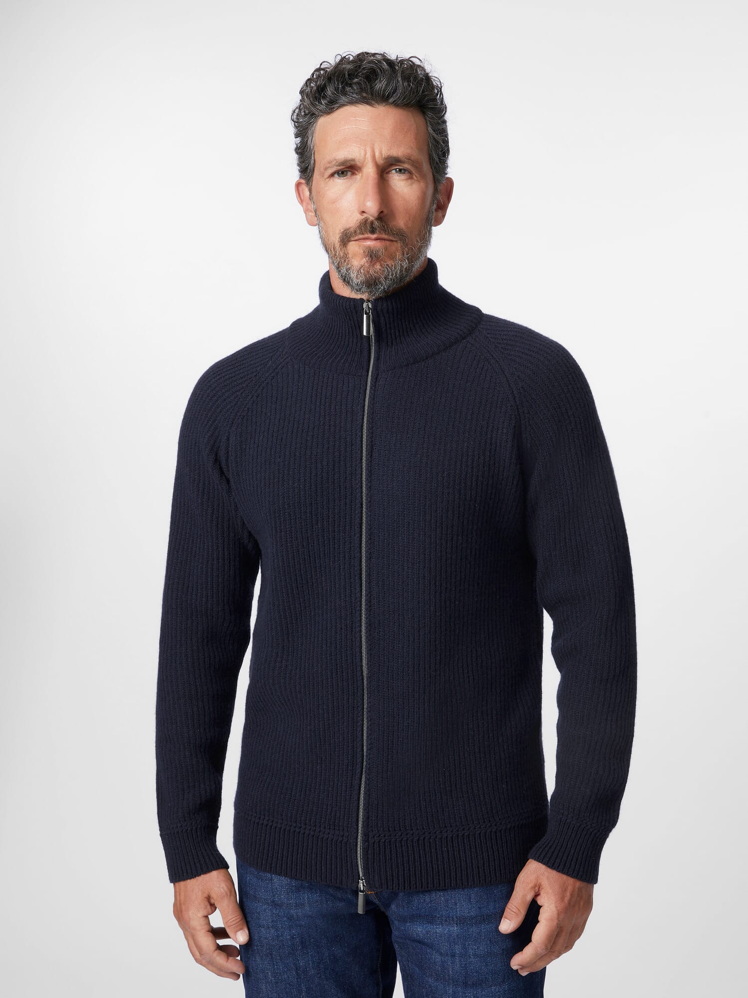 Men s zip cardigan Dark blue Manufactum