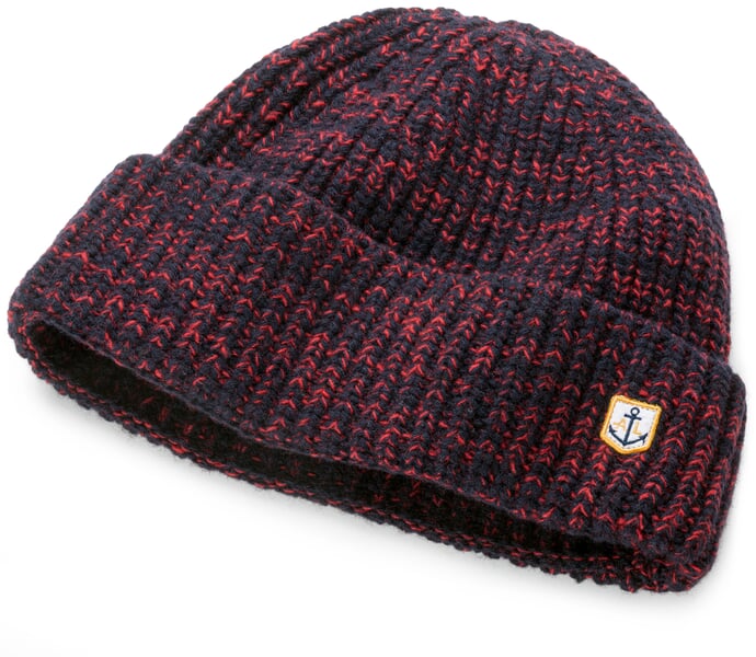 Bonnet tricoté homme, bleu-rouge