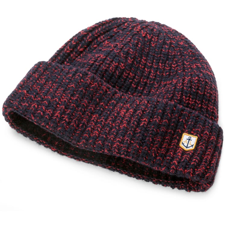 Cappello da uomo in maglia, blu-rosso