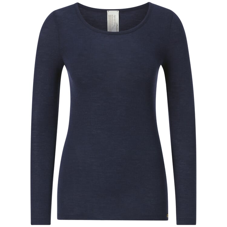 Dames-shirt met lange mouwen van wol en zijde, Donkerblauw